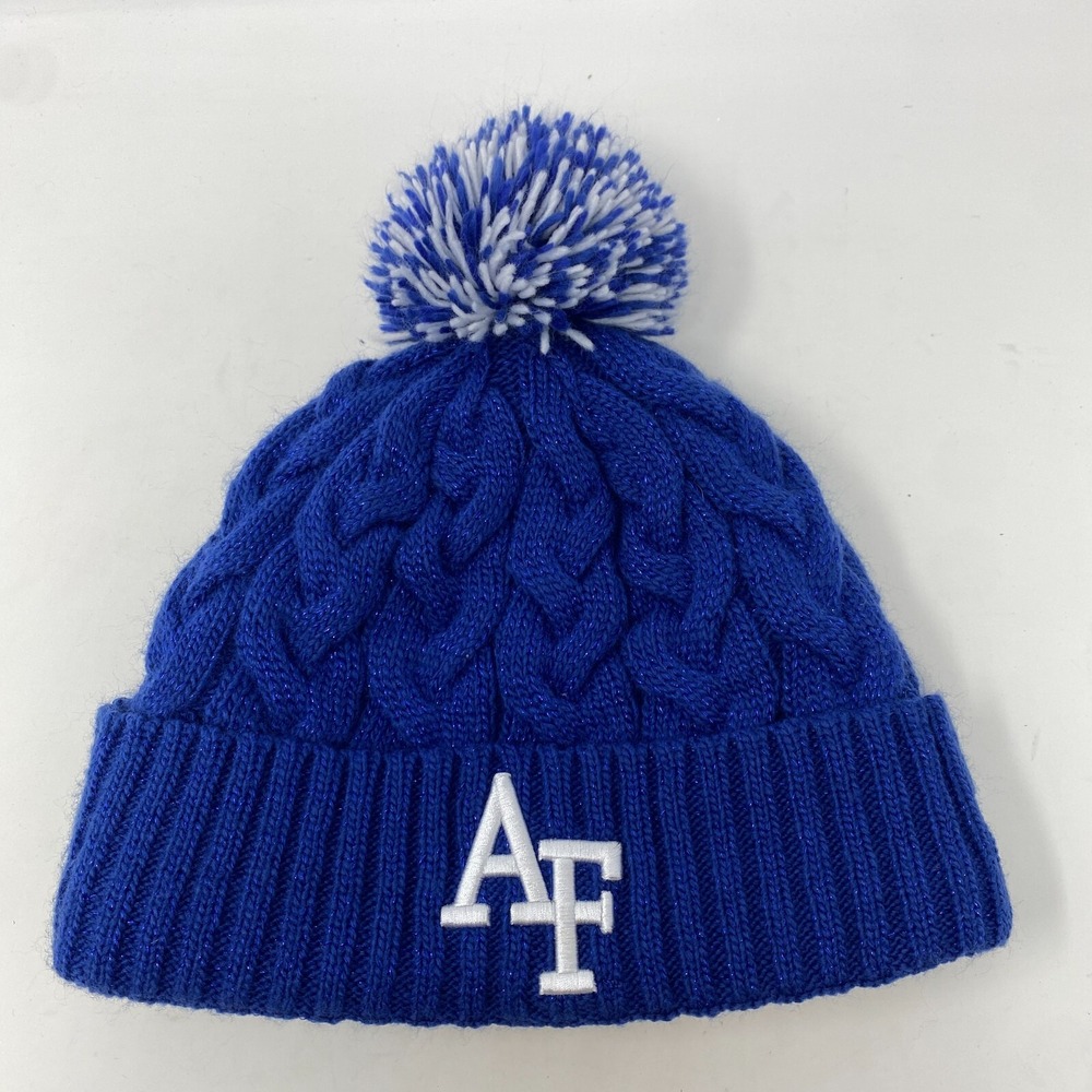 Air Force Falcons Blue Pom Sports Cuffed Knit Beanie Lined Hat Women's